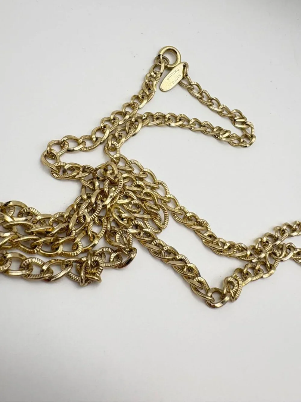 Vintage Whiting & Davis Gold Tone Textured Curb Link Chain Necklace 26 in